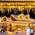 JMEXSUSS 38.8FT Icicle Lights for Outside 400 LED Icicle Christmas Lights Outdoor Indoor Plug in Warm White String Lights for Christmas House Patio Party Fireplace Holiday Decorations