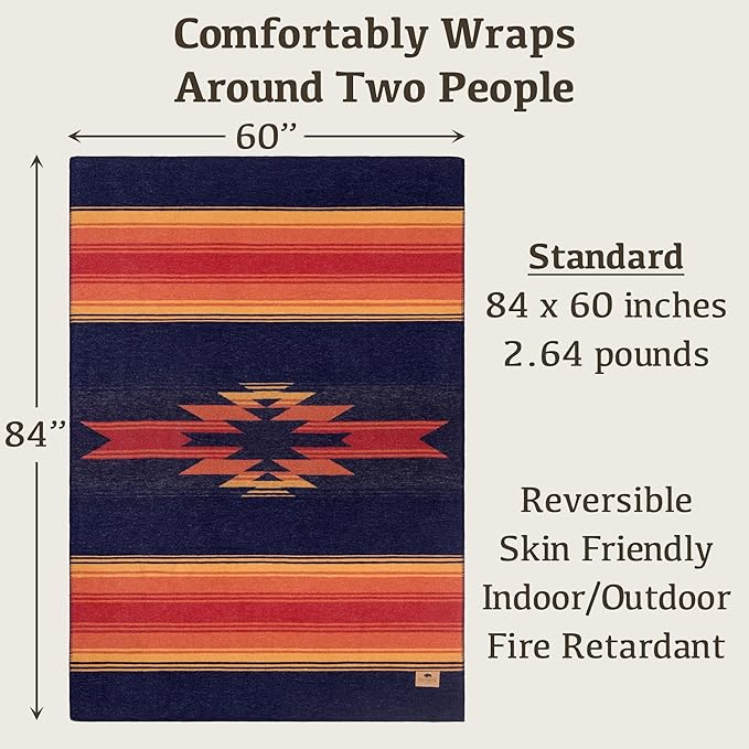 Chubbuck 100% Wool Blanket Camping (60 x 84) - Large Warm Blanket for Camping Emergency Outdoor Concerts and Home Use - Reversible Fire Retardant Soft and Warm Blankets for Winter (Sunset)