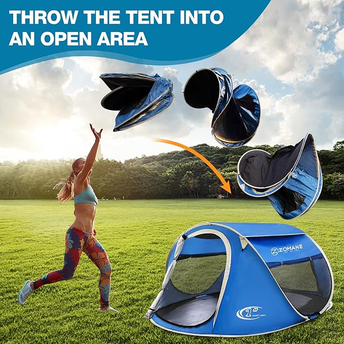 Easy Pop Up Tent 2-4 Person Waterproof - Pop-Up Camping Tents Automatic Tent Throw Pop Up Instant Flip Pop Tent for Campingby ZOAMKE