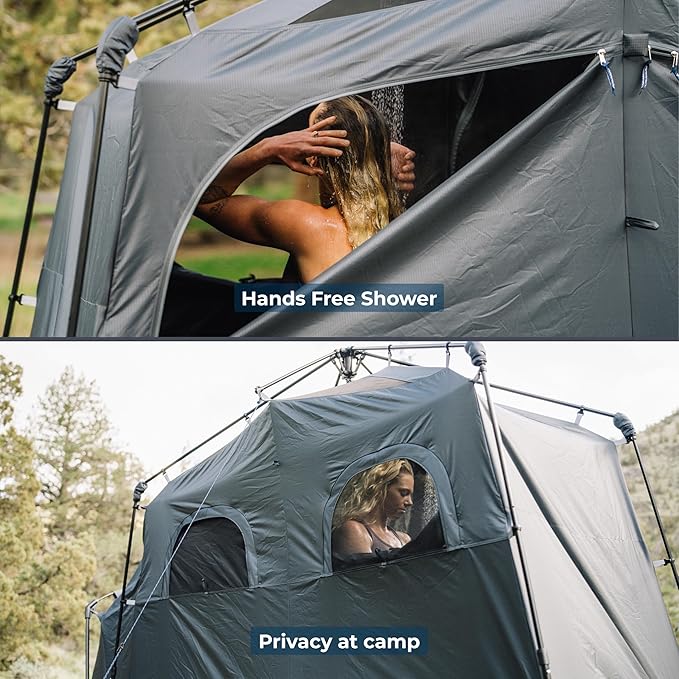 Kakadu Outback Shower Tent Deluxe Triple Room Portable Privacy Shelter Outdoor Camping Toilet Tent Changing Room Sturdy Easy Setup - with LED Light Carry Bag Towel Rod