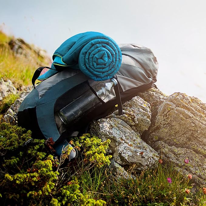 UNIKOME Waterproof Puffy Camping Blanket - Lightweight Packable Outdoor Quilt with Snaps &amp Corner Loops Warm Compact Blanket for Cold Weather Hiking Picnic Stadium Travel 75×52 Lake Blue&amp