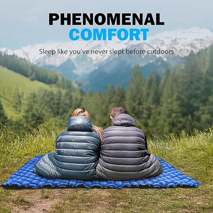 POWERLIX Double Inflatable Sleeping Pad - Camping Mattress for Backpacking Hiking Traveling Compact Camping Sleeping Mat for 2 Person Portable Ultralight Camping Pad Air Mattress Blue