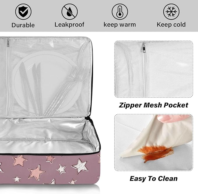 Casserole Carrier Purple StarsInsulated Casserole Carrier for Hot or Cold Food Thermal Lunch Tote for Potluck Parties Picnic Beach Fits 9 x 13 Inches Baking Dish