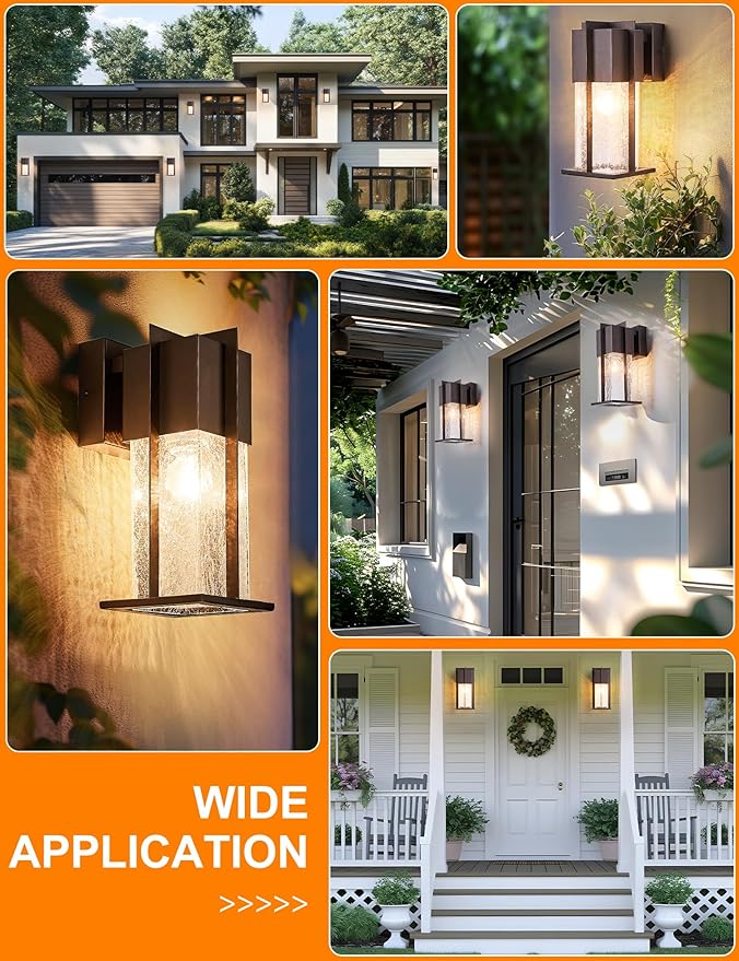 Oil Rubbed Bronze Outdoor Wall Light Fixtures with Crack-Like Glass Modern Outdoor Sconce Exterior Lighting IP65 Waterproof Front Porch Light Wall Mount for Garage Patio Front DoorBrown