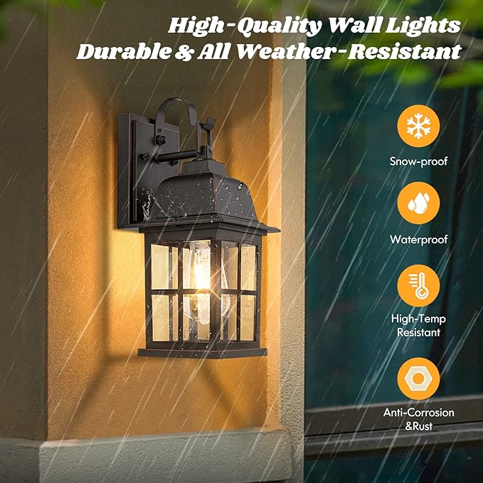 2-Pack Outdoor Wall Sconces 100% Aluminium Oil-Rubbed Bronze Exterior Light Fixtures Wall Mount Waterproof &ampAnti-Rust Outside Wall Lanterns Porch Lights for House Garage Doorway Bulbs Not Inclu