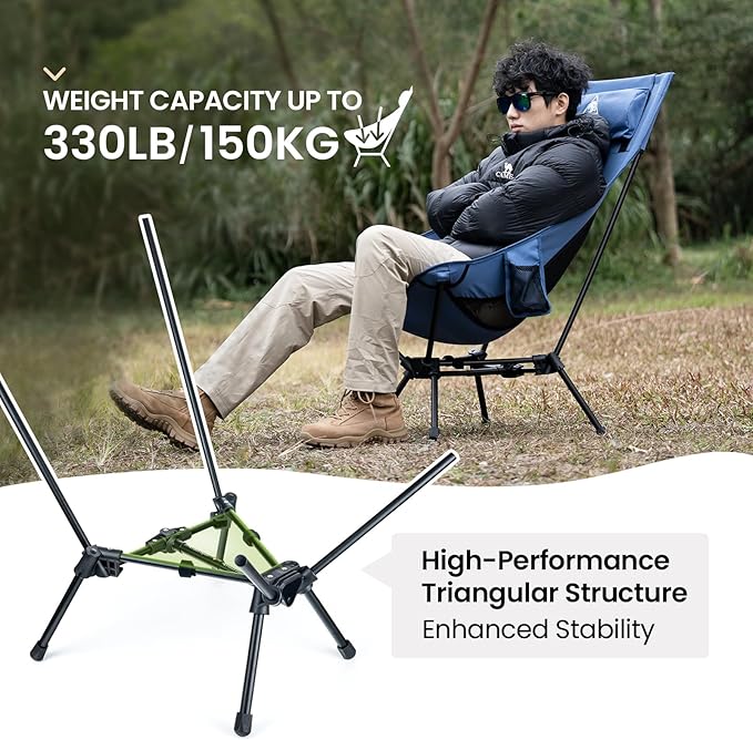 ONETIGRIS Tigerblade High Back Camping Chair with Pillow Design Comfortable Widened Seat Folding Chair