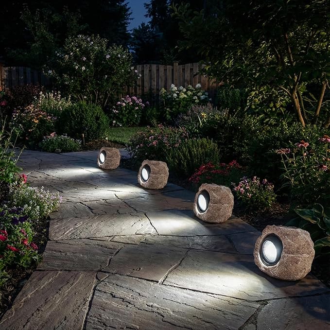 Solar Rock Lights Outdoor Garden Waterproof - Super Bright LED Solar Spotlights Solar Powered Landscape Path Decorative Garden Stone Lights for Pathway Walkway Yard Patio (2 Pack)