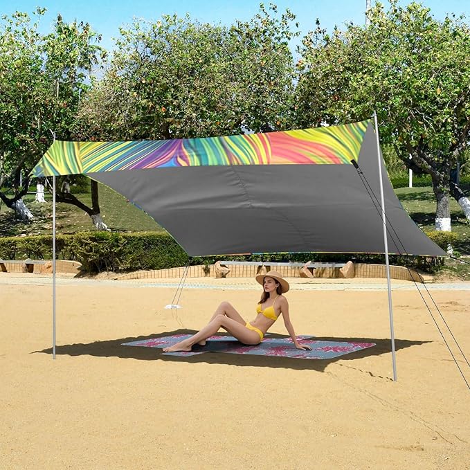 Peacock FeatherCamping Sun Shelters 9.2 x 10.5 FT Beach Canopy Tent Sun Shade with Carrying Bag for Camping Trips Fishing Backyard Fun or Picnics 21341811
