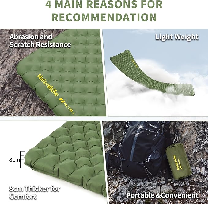 Naturehike Insulated Inflatable Sleeping Pad 27oz 4.6R Ultralight Backpacking Sleeping Pad XL NKTR™ AIR Lightweight Sleeping Mat for Camping Hiking