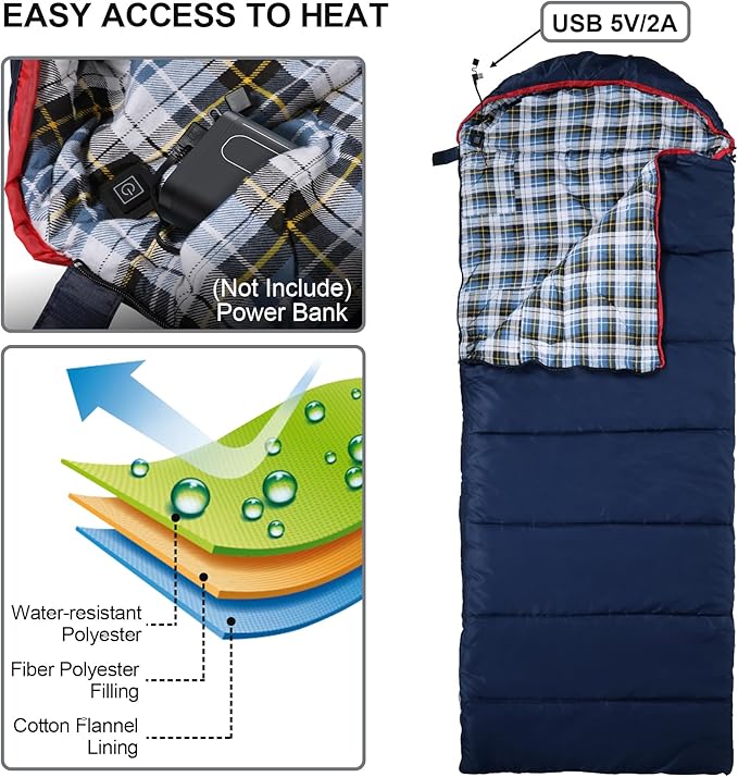 REDCAMP Flannel Sleeping Bag for Adults Comfortable Cotton Sleeping Bags for Camping with Detachable Hood Red/Grey/Blue/Black