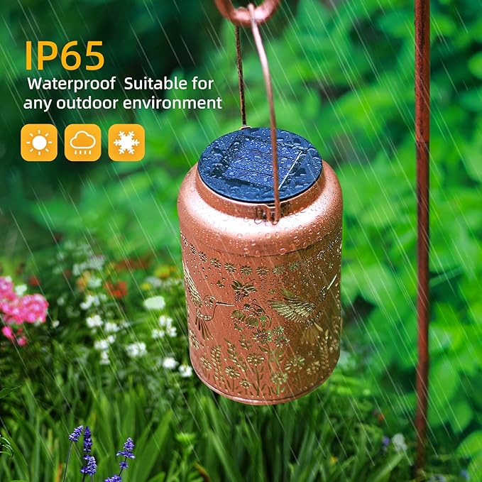Hummingbird Solar Lanterns Outdoor Waterproof Hanging Hummingbird Solar Lights Metal Decorative LED Lantern Outside Decor for GardenYardPatioLawn Gifts for Women Mom Men Grandma 2Pack
