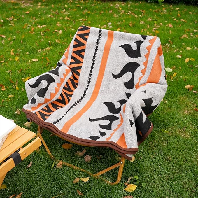 PuTian Merino Wool Blend Blanket - Soft Warm Washable Heavy Large Blanket Throw for Camping Outdoor Bed Couch Patio Van - 87X63 Grey Flame