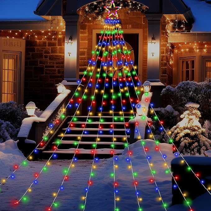 Christmas Decorations Outdoor11.5 ft 317 LED Star Christmas Tree Lights8 Memory Lighting Modes&ampTimer Star Light for YardWeddingParty Decorations(Multicolor)