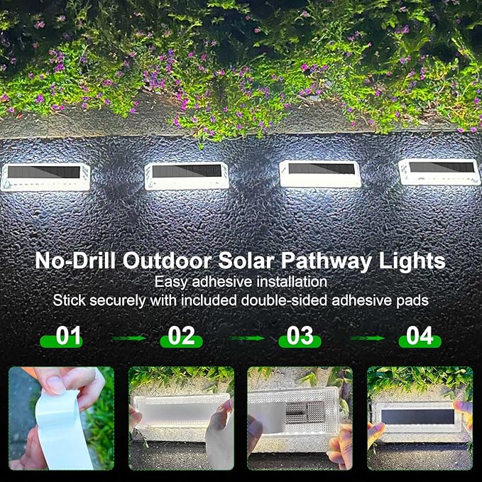 Lacasa Solar Deck Lights Solar Light Outdoor Waterproof IP68 8 Pack Solar Powered Pathway Yard Driveway Step Landscape Lights LED Lighting 50LM for Garden Path Walkway Stair Patio Cool White 6000K