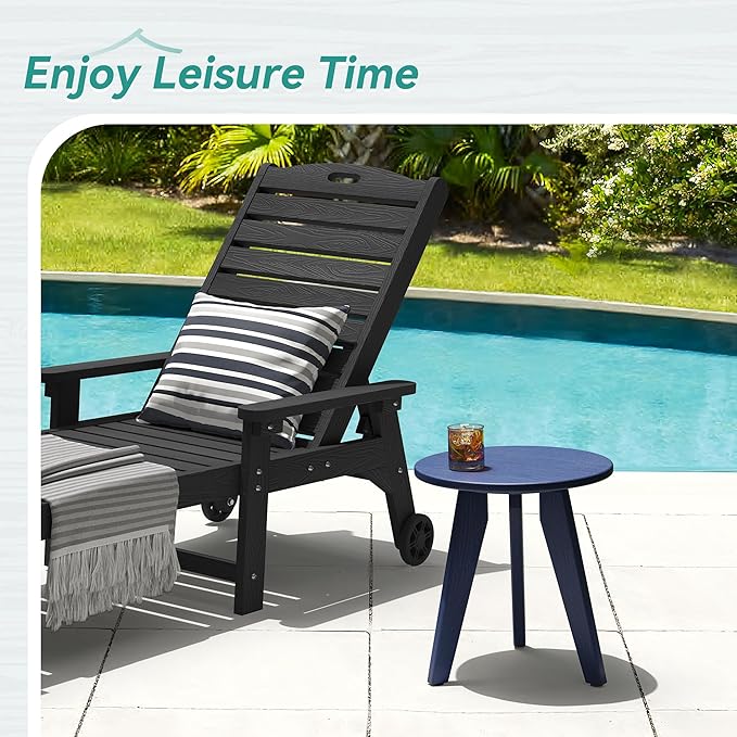 HDPS Outdoor Side Table Small Round Side Table Weather-Resistant Outdoor Side Tables for Patio Porch Deck End Table for Plant Stand Living Room Bedroom Navy