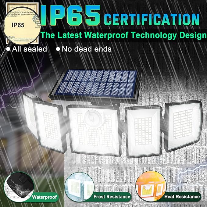 Solar Lights Outdoor Waterproof Motion Sensor - 416 LEDs 3000 Lumens Super Bright 3 Brightness 3 Modes 2400mAh 360° Illumination 32ft Solar Flood Security Light for Outside (with Stakes 2)