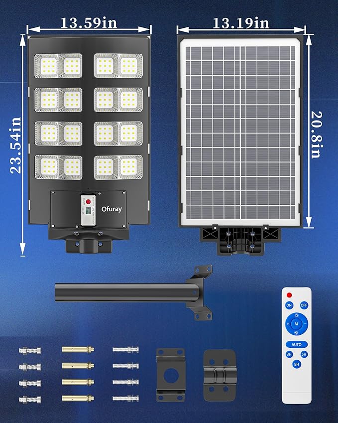 Ofuray Solar Street Lights OutdoorSolar Security Flood Lights Parking Lot Lights Commercial Dusk to Dawn 6500k Waterproof Led with Remote Control Motion for StreetCourtBarn (Of-2600W 268000Lm)