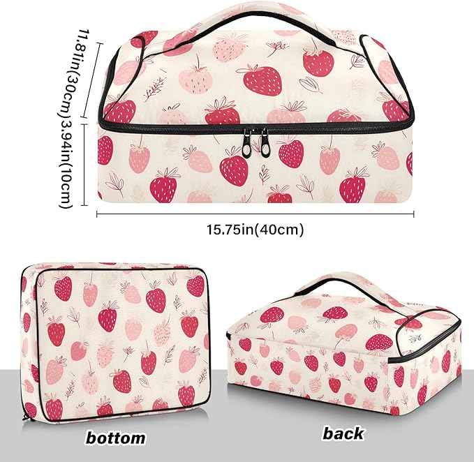 Casserole Carrier Hand-drawn StrawberriesInsulated Casserole Carrier for Hot or Cold Food Thermal Lunch Tote for Potluck Parties Picnic Beach Fits 9 x 13 Inches Baking Dish
