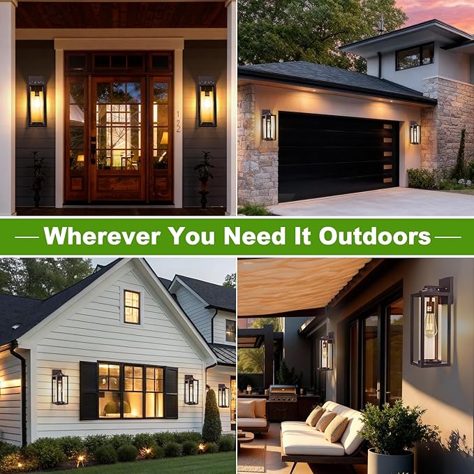 20inch Large Outdoor Wall Lights 2 Packs - Oil Rubbed Bronze Exterior Light Fixture with Clear Glass Shade Waterproof Porch Lighting for House Farmhouse Sconces Lantern for Front Door Garage