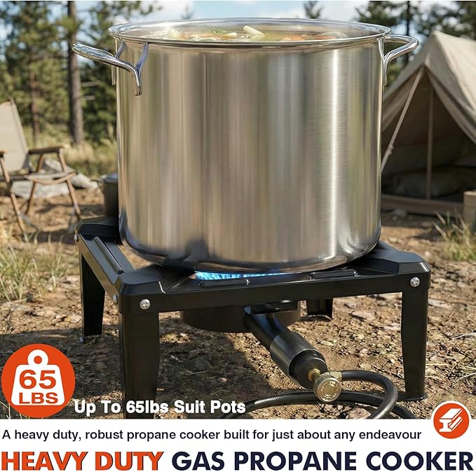 Llamaviva Portable Propane Camping Stove - Single Burner Outdoor Gas Stove with 4ft Hose &amp Regulator 5.95lbs Steel Propane Burner for Wok Cooking Tailgating - Estufa de Gas Portatil