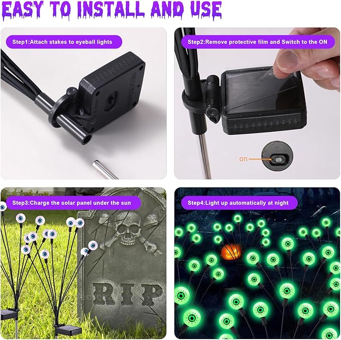 ASMAD Scary Solar Eyeball Lights Waterproof Swaying Firefly Path Lights for Outdoor/Halloween Decorations/Garden/Yard/Patio/Party Decor Green Eyeball 4 Pack 32 LEDs