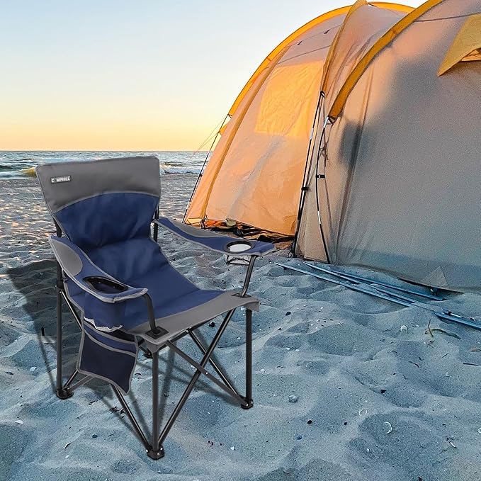CAMPHILL Oversized Portable Camping Chairs Collapsible Outdoor Chairs with Pocket and Cup Holders Carry Bag for CampingTailgatesBeachand Sports