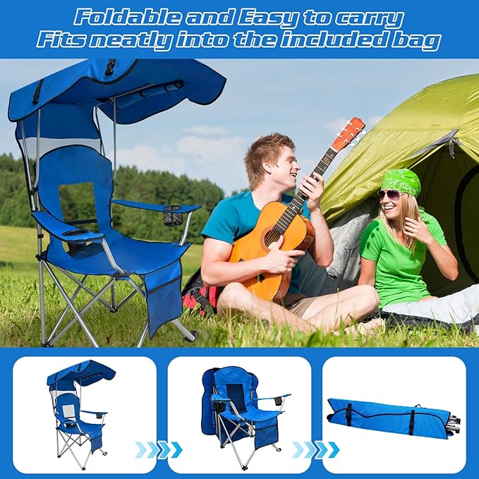 Portable Folding Camping Chair - Lightweight Durable Outdoor Chair for Camping Fishing Beach Lawn and More - Comfortable Folding Chairs for Outside Activities(Blue+RED)