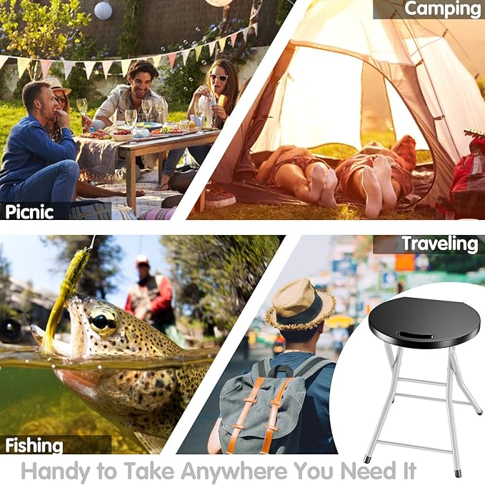 MIDDOW SILKYDRY Folding Stool 28'' Foldable Counter Bar Stools for Adults Portable with Handle Heavy Duty Metal Collapsible Stool Chair Barstools for Kitchen Outdoor &amp Camping 330 lbs Capacity