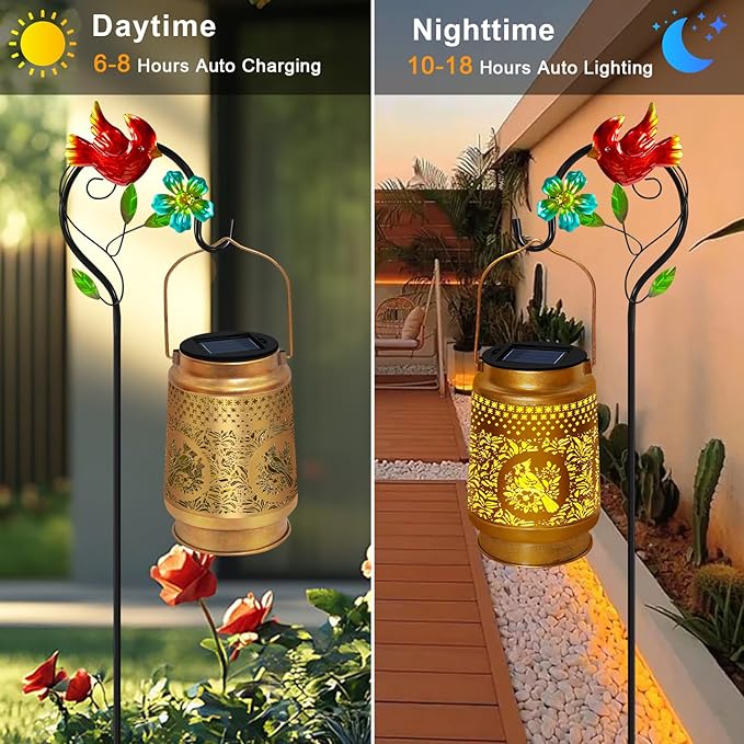 Cardinal Solar Lanterns Outdoor Waterproof with Shepherd HookCardinal Gifts for WomenMenMetal Solar Garden Lights for YardPatioLawnTabletopPathwayLandscapeGarden