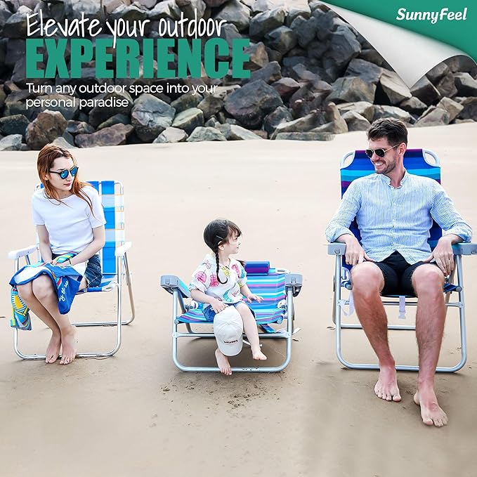 SUNNYFEEL 17 Tall Oversized Beach Chairs 2 Pack for Adults Heavy Duty 500 LBS 5 Position Portable High Folding Camping Chair with Cup Holder for Outdoor/Lawn/Trip Foldable Sand Chairs for Adults