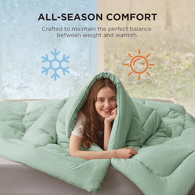 Bedsure Comforter Duvet Insert - Quilted Comforters Full Size All Season Duvet GentleSoft Down Alternative Bedding Blanket with 8 Tabs Gifts for Women/Men Sage Green Full 86 x 82 Inches