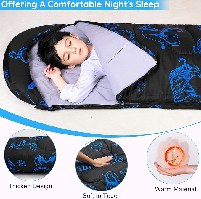 FIOBEE Kids Sleeping Bag for Girls Boys 3 Season Warm &amp Cool Weather Youth Camping Sleeping Bags with Backpacking Bag Waterproof for Traveling Hiking Indoor Outdoor Camping Essentials