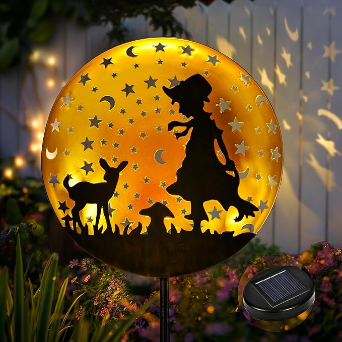 Solar Garden Lights Metal Shepherdess Sculpture Pathway Stakes Waterproof Outdoor Decorative Lights for Yard Patio Garden Porch Gifts for Women Mom 1 Pack