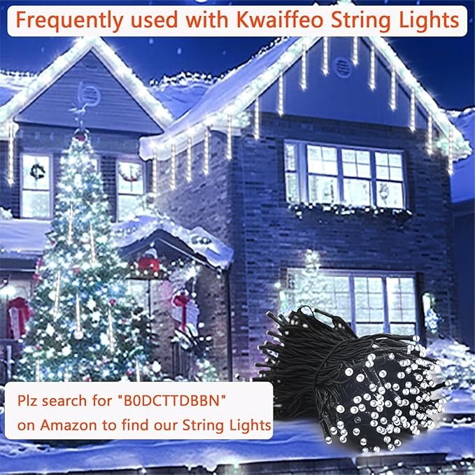 Kwaiffeo Christmas Lights Outdoor 24 Tubes(Equivalent to 3 Sets of 8-Tubes) Meteor Shower Light Snow Falling Icicle Lights for Xmas Tree Halloween Decoration Wedding Party Window UL Plug White