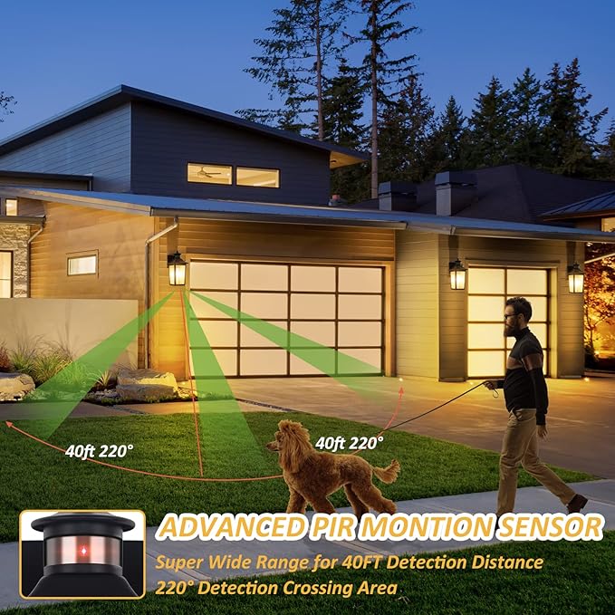 2 Packs Motion Sensor Outdoor Wall Lights - Black Dusk to Dawn Outdoor Lighting LED Waterproof Exterior Garage Light Fixture Modern Porch Light Outside Wall Mount for Front Door House Anti-Rust
