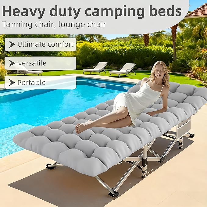 DEYUI Portable Adult Sleeping Bed Frame with Mattress | 755/655/55/455/355 lbs Weight Capacity Foldable Guest/Camping Bed Ideal for Teenagers and Adults (555lbs Black Set with Mattress)