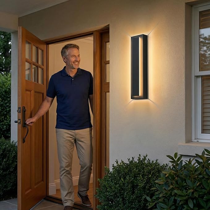 Picico 12in Modern LED Outdoor Wall Lights Dimmable Black Exterior Wall Sconce Lighting Fixtures Rectangular Mini Outdoor Garage Lights 360° Beam AngleVertical Outdoor Lights for House Porch