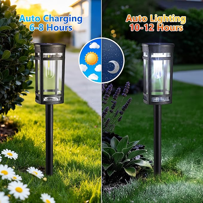 6 Pack Outdoor Solar Pathway Lights - Solar Landscape Lights Outdoor Walkway Solar Garden Lights for Lawn Path Yard Decor (Cool White)