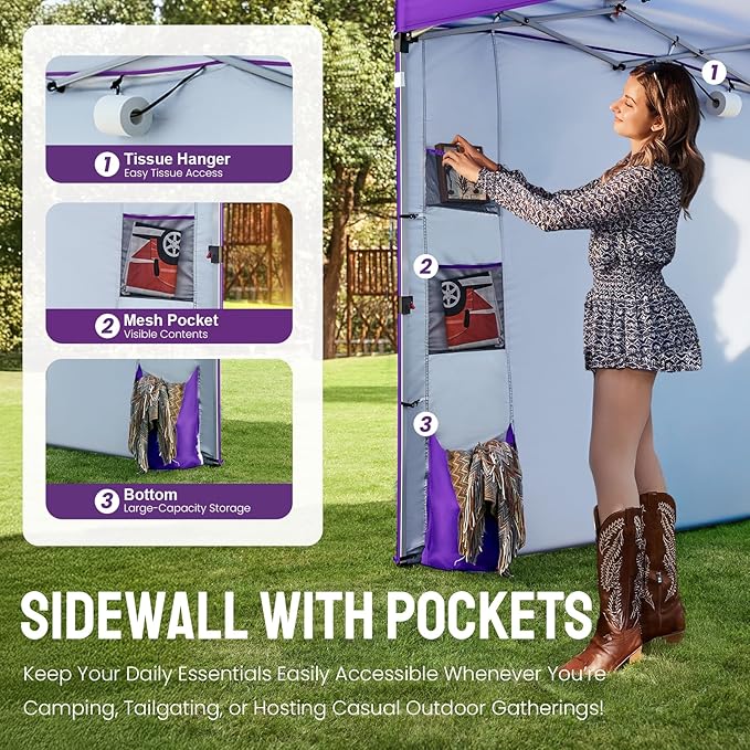 CROWN SHADES Canopy Tent 10x10 Pop Up Canopy Outdoor Shade with Pockets Sidewall Easy Up Sun Shelter with One Person Set Up Center Lock Portable Instant Camping Beach Canopy Tents Purple