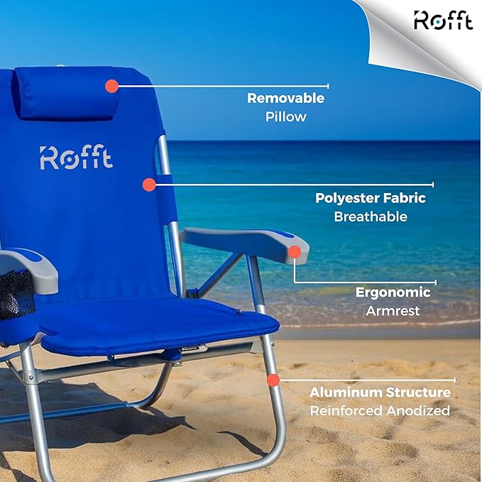 Premium Beach Chair 5 Position Reclining Oversized Heavy-Duty high Off Ground and Lightweight with Backpack Straps Big Storage and Cup Holder – Ideal for Adults and Seniors