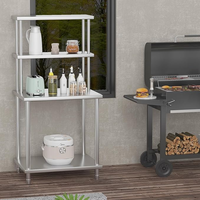 30x24 Double Utility Shelves Rack Deck Stainless Steel Prep Table Worktable Workstation with Undershelf Stainless Steel Tables for Kitchen Home Prep Work Table