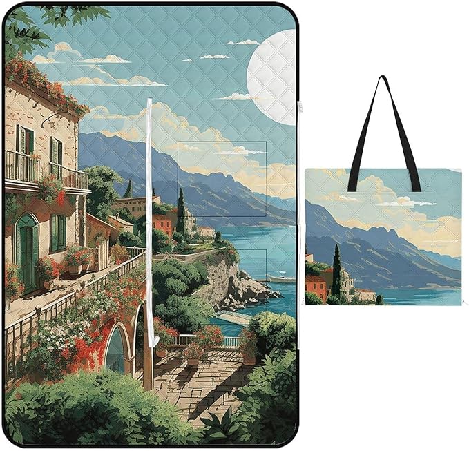 Zipper Mediterranean Summer Style Picnic Mat Suitable for Travel Camping Park Or Home Use