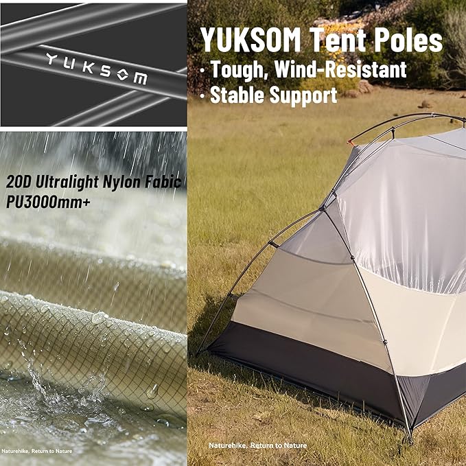 Naturehike 2025 Mongar Pro/Base Camping Tent 1-3 Person Ultralight Backpacking Tent 20D Nylon 3 Season Waterproof Mongar 2 Person Hiking Tent for Backpacker Trip Solo Camping