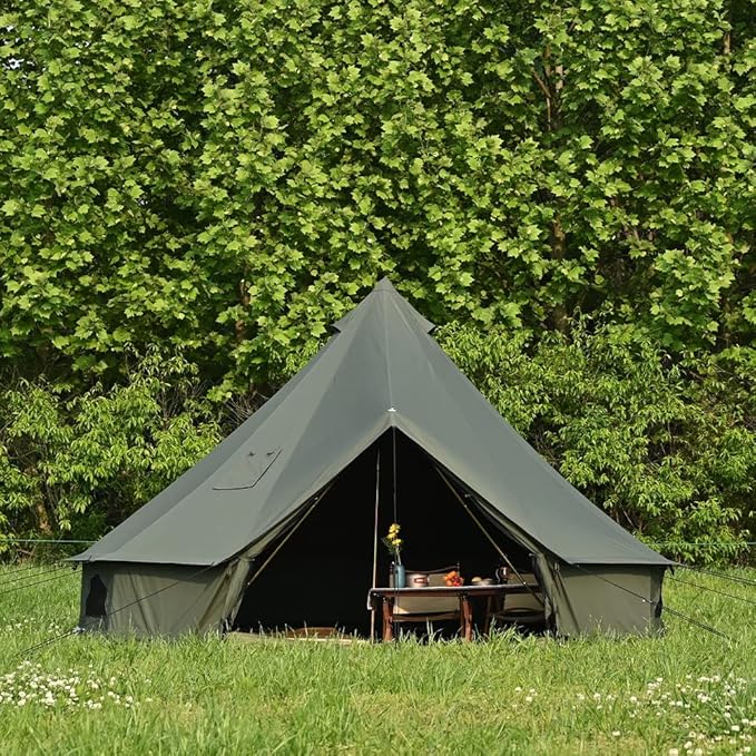 Cotton Canvas Bell Tent with Stove Jack Roomy Yurt for Family Glamping Camping 4 Season Tent with Zipped Removable Floor