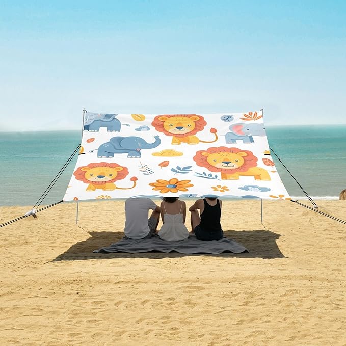 Lion and Elephant Kids Camping Sun Shelter Beach Tent Portable Beach Sun Shade Outdoor Canopy for Camping Trips Fishing Picnic