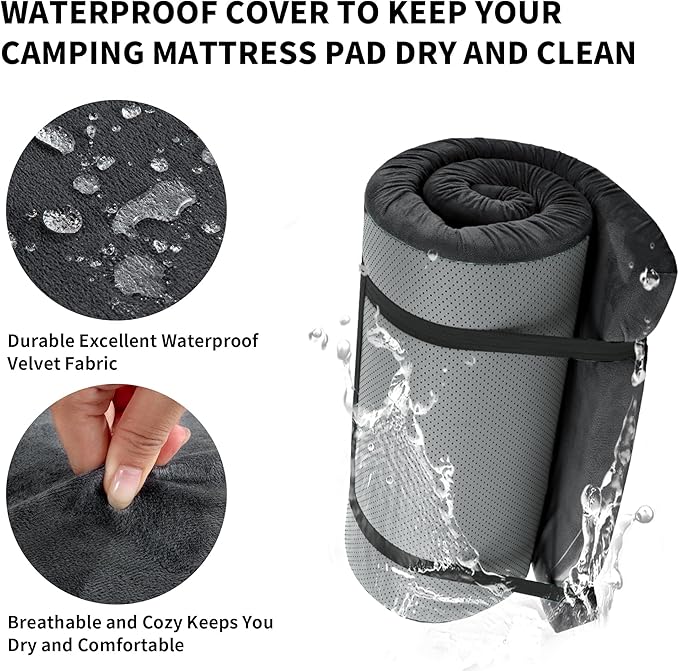 HOMBYS 3 INCH Thick Waterproof Memory Foam Camping Mattress for Outdoor Sleeping Portable Roll Up Mattress Pad Mat for Travel Truck Bed Tent