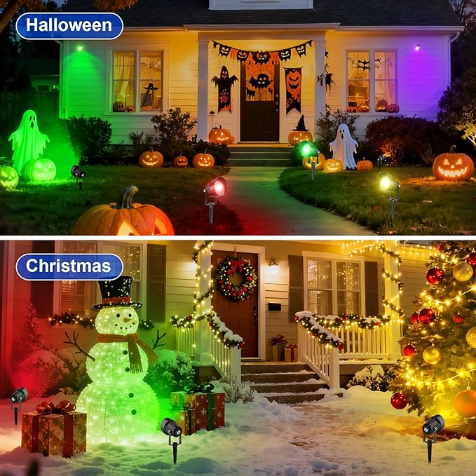 RGB Color Changing Spotlights Outdoor LED Landscape Lighting with Remote/APP Control Music Sync &amp Timing Mode IP65 Waterproof Outdoor for Yard Garden Pathway Christmas Halloween 4 Pack