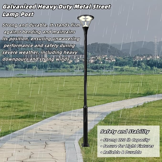 Street Light Pole 10ft Tall Galvanized Split Street Lamp Post for Outdoor Street Courtyard Parking Lot Lighting Post Fixtures with Mounting Ground Cage (10FT 114+76mm)