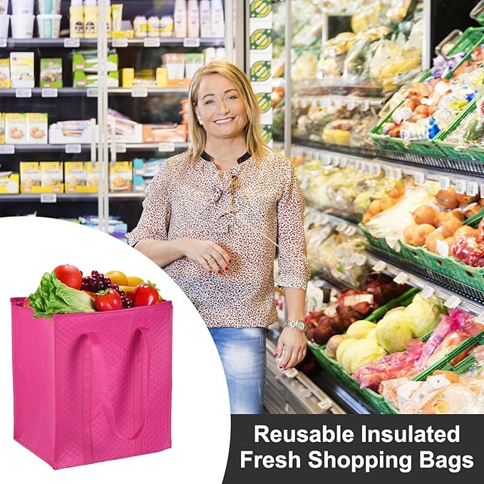 PATIKIL 6 Pack Insulated Reusable Grocery Bags Take Out Bags Non-Woven Thermal Insulation Food Bags with Zippered Cooler Bag