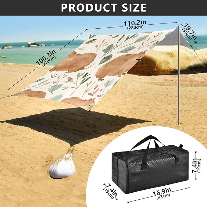 Capybara Camping Sun Shelter Beach Tent Portable Beach Sun Shade Outdoor Canopy for Camping Trips Fishing Picnic